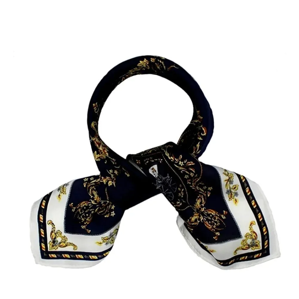 Scarf Headwraps for Women Silk Scarf Navy Satin Print 35 x 35